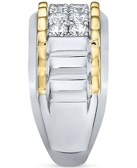 Men's Diamond Two Row Ridge Texture Band (1 ct. t.w.) in 10k Two-Tone Gold