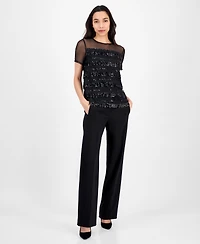Anne Klein Women's Crewneck Sequin-Fringe-Trim Top