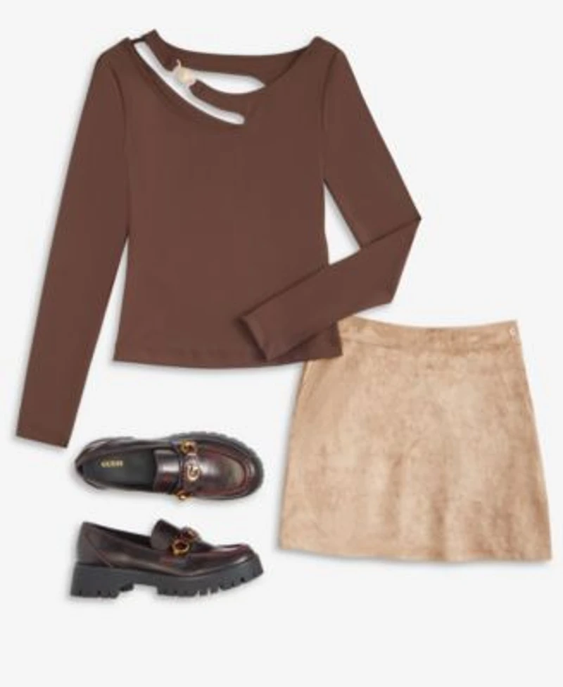 Guess Womens Eleanor Buckle Strap Top Camryn Faux Suede Mini Skirt