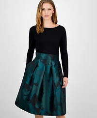 Anne Klein Women's Serenity Jacquard Mixed-Media Boat-Neck Dress
