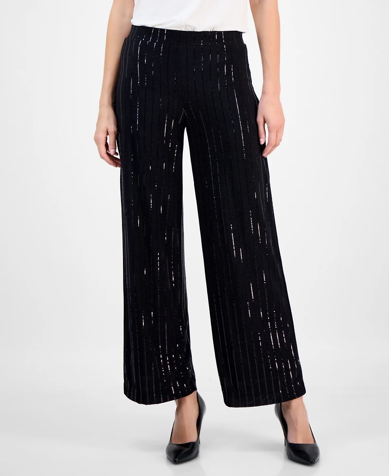 Anne Klein Women's Shine Metallic-Stripe Wide-Leg Pants