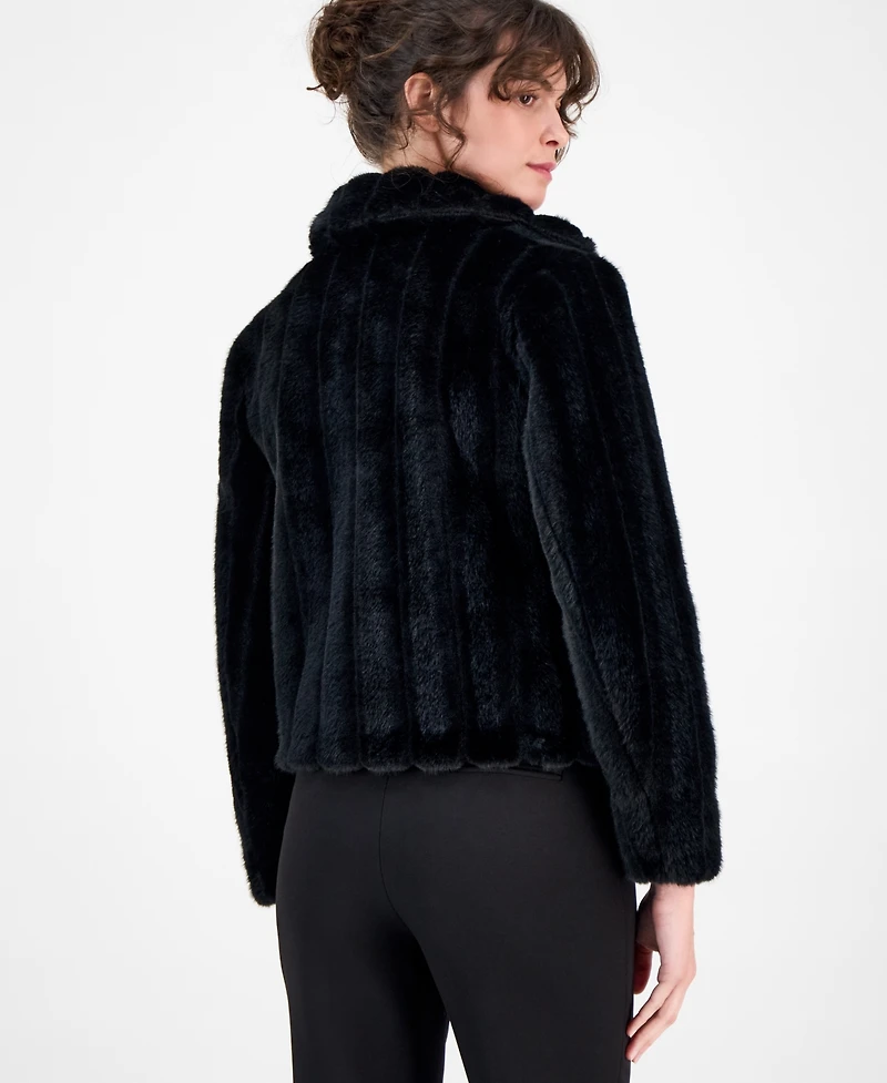 Anne Klein Petite Faux-Fur Cropped Notch-Collar Jacket