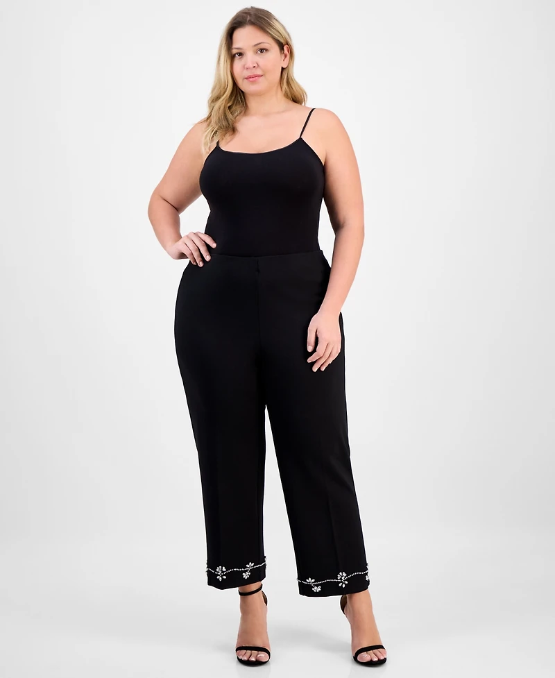 Anne Klein Plus Embellished High-Rise Kick-Flare Pants