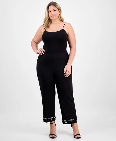 Anne Klein Plus Embellished High-Rise Kick-Flare Pants
