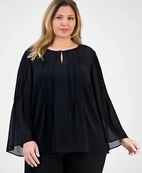 Anne Klein Plus Size Chiffon Pintuck Flutter-Sleeve Blouse