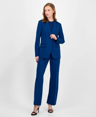 Anne Klein Womens Curved Lapel Double Pocket Blazer Twist Neck Sleeveless Top Pull On Pants