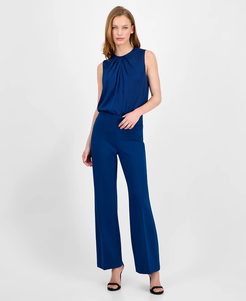 Anne Klein Women's Solid Wide-Leg Pull-On Compression Pants