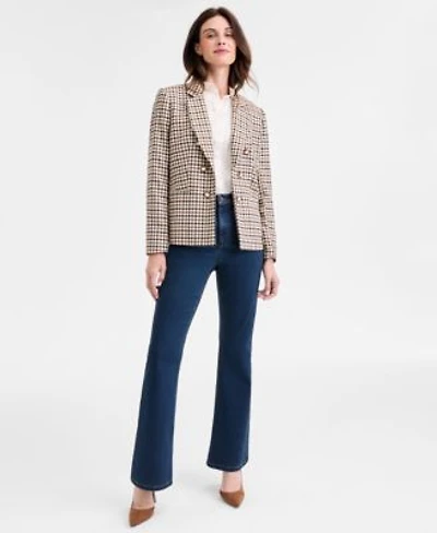 Jones New York Womens Faux Double Breasted Elbow Patch Jacket Collared Long Sleeve Top True Bootcut City Denim Jeans