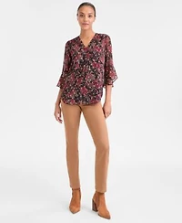 Jones New York Womens V Neck 3 4 Flutter Sleeve Top Lexington Ankle Length Straight Jeans