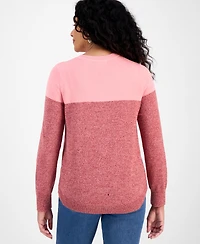 Style & Co Women's Crewneck Cotton Colorblocked Sweater, Created for Macy's