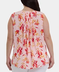 Nydj Plus Sleeveless Pintuck Split Neck Top