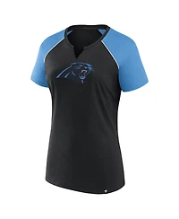 Fanatics Women's Black/Blue Carolina Panthers Glittered Primary Raglan T-Shirt
