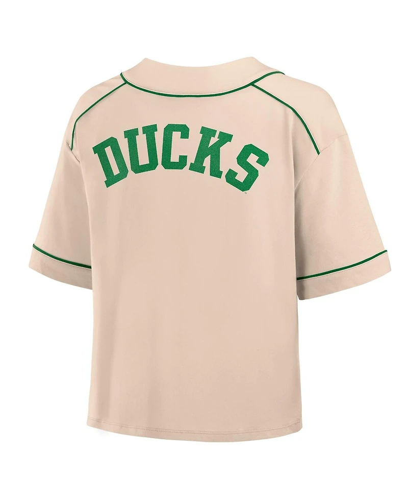 Fanatics Women's Tan Oregon Ducks Oversized Dominant Force Cropped V-Neck T-Shirt