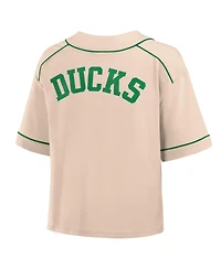 Fanatics Women's Tan Oregon Ducks Oversized Dominant Force Cropped V-Neck T-Shirt