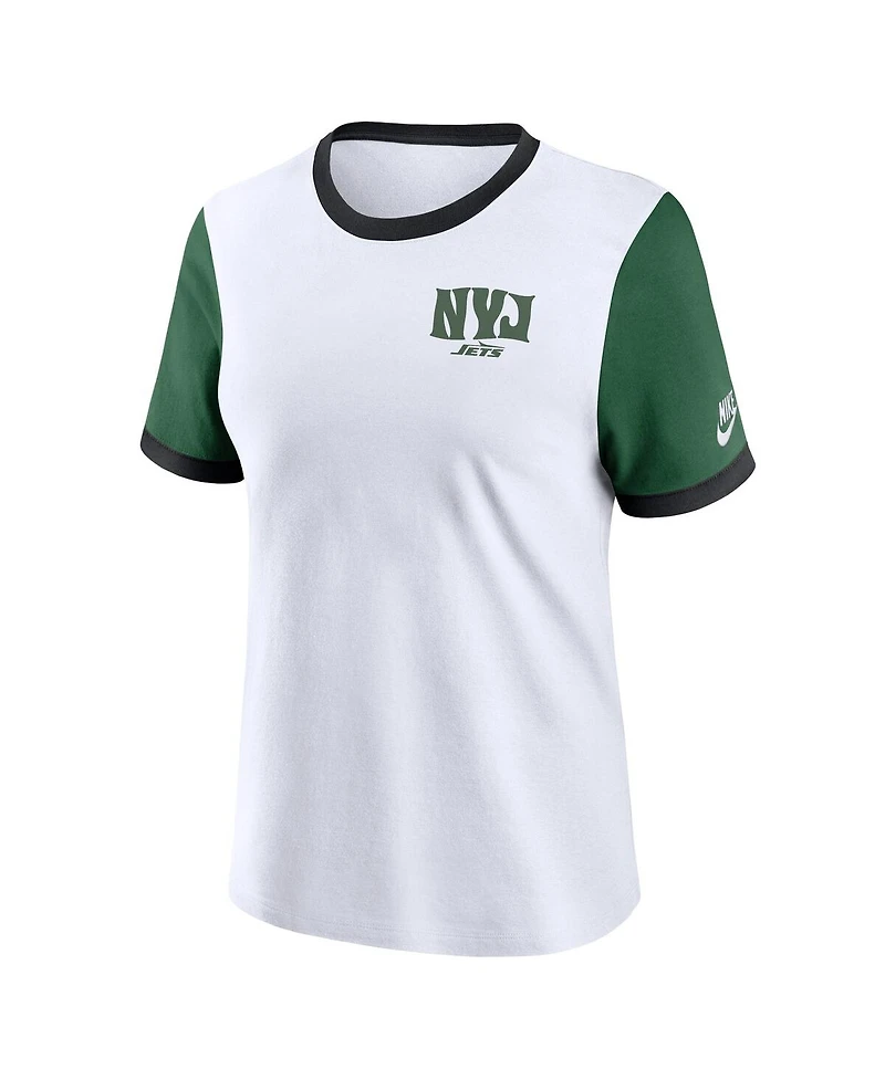 Nike Women's White New York Jets Rewind Ringer Tri-Blend T-Shirt