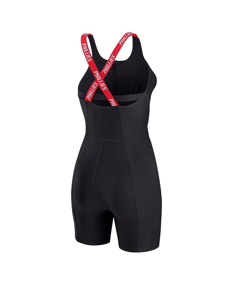 Wear by Erin Andrews Women's Black Philadelphia Phillies Bodycon Quarter-Zip Romper