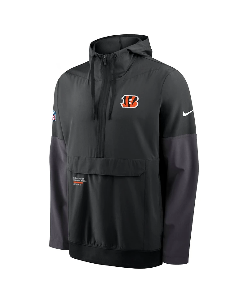 Nike Men's Black Cincinnati Bengals Sideline Anorak Half-Zip Hoodie Jacket