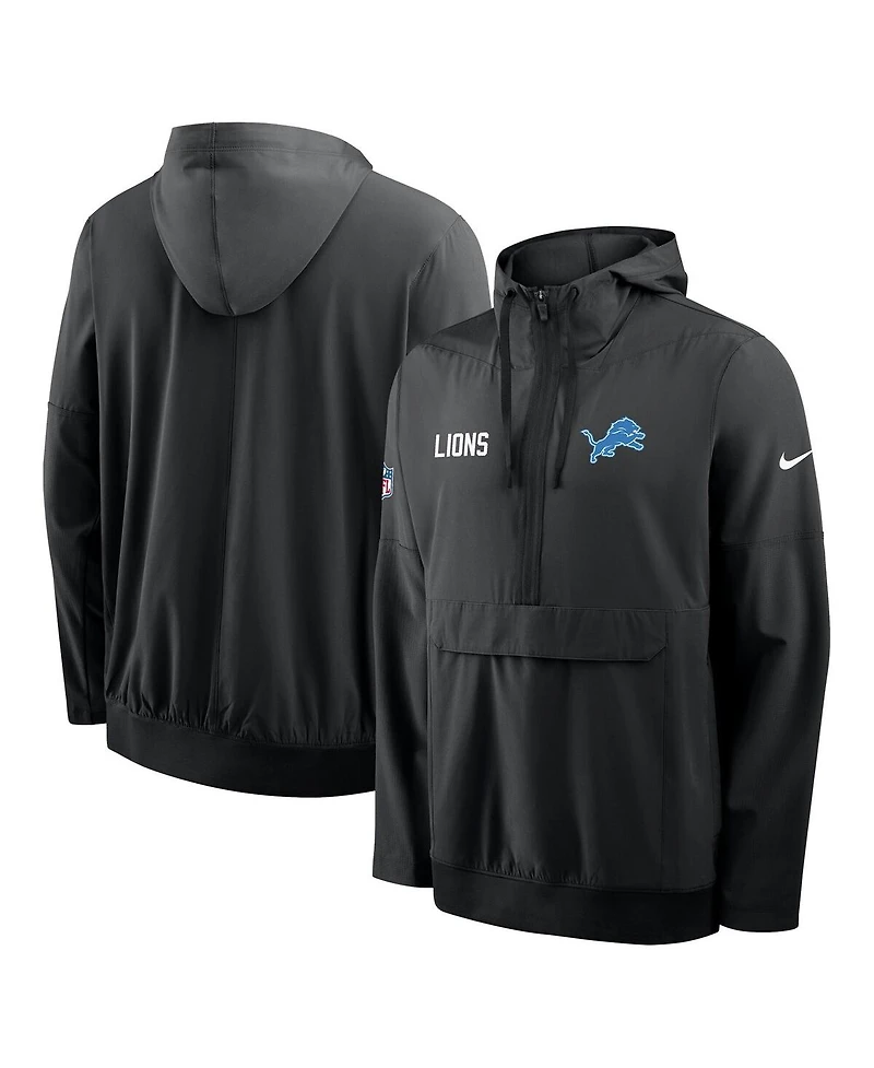 Nike Men's Black Detroit Lions Sideline Alt Pack Anorak Half-Zip Hoodie Jacket