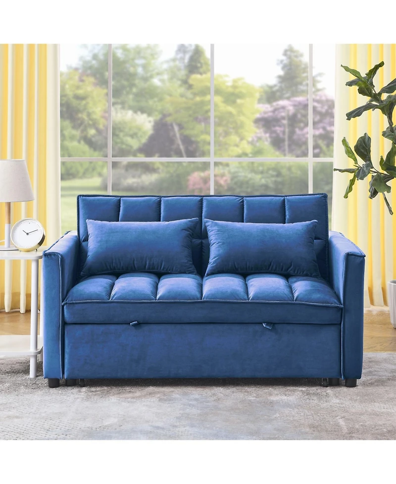 Streamdale Furniture Velvet Blue 54" Sleeper Sofa with Adjustable Back