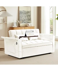 Streamdale Furniture Foldable Velvet Sofa Bed with Usb Desk (Beige)