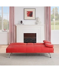 Streamdale Furniture Red Leather Double Folding Sofa Bed with Table