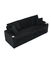 Streamdale Furniture 80" Folding Corduroy Sofa Bed w/ Cup Holder & Pillow - Black