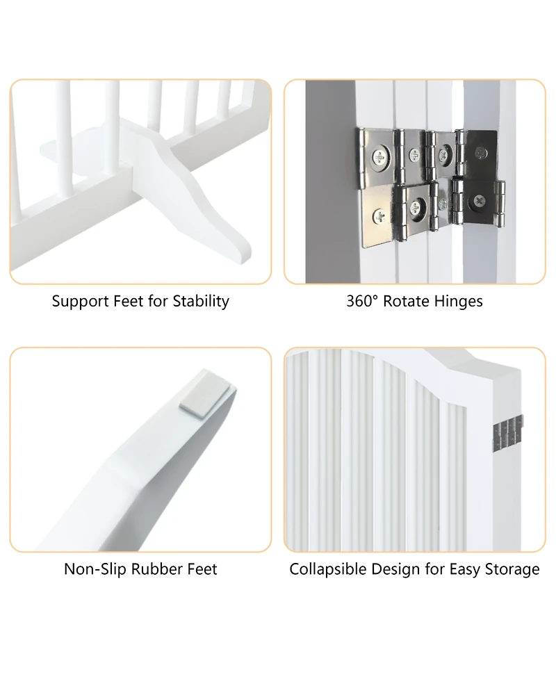Streamdale Furniture Tall Foldable Wooden Pet Gate with Support Feet