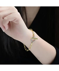 Rachel Glauber Two-Tone with Clear Cubic Zirconia Toggle Clasp Link Bracelet