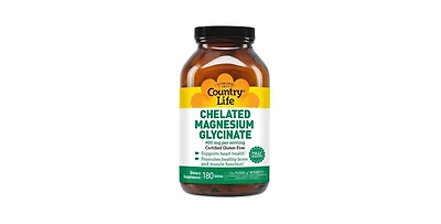 Country Life Chelated Magnesium Glycinate, 400 mg, 180 Tabs