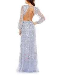 Mac Duggal Women's Long Sleeve Embellished Cut Out A-Line Gown