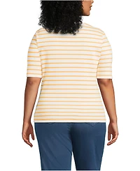Lands' End Plus Supima Cotton Elbow Sleeve Boatneck Button Shoulder Tee