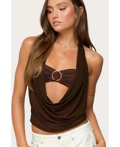 Edikted Womens Issey Layered Bra Cowl Neck Top