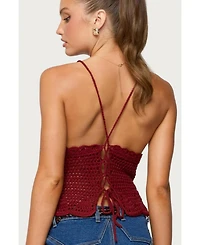 Edikted Women's Delila Crochet V Neck Top