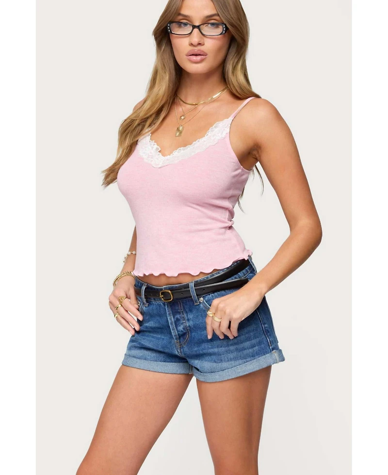 Edikted Womens Gabrietta Lacey Tank Top
