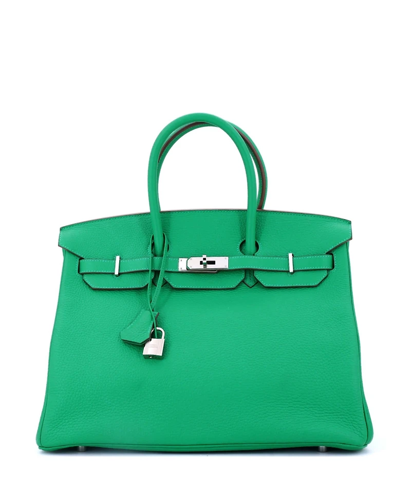 Pre-Owned Hermes Birkin 35 Handbag Green Clemence with Palladium Hardware