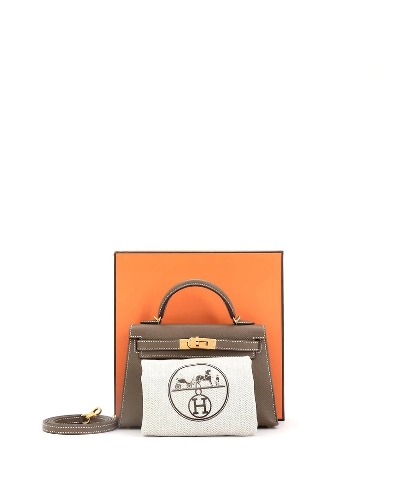 Pre-Owned Hermes Kelly 20 Handbag Grey Madame with Gold Hardware