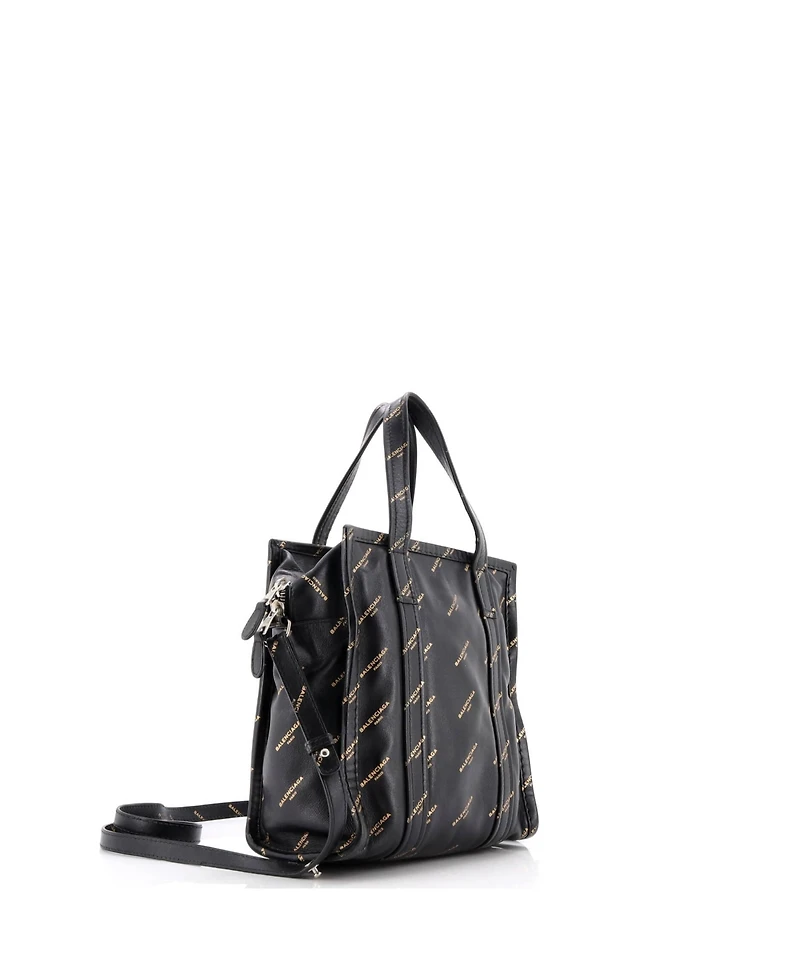 Pre-Owned Balenciaga Xs Bazar Logo Convertible Tote Printed Leather