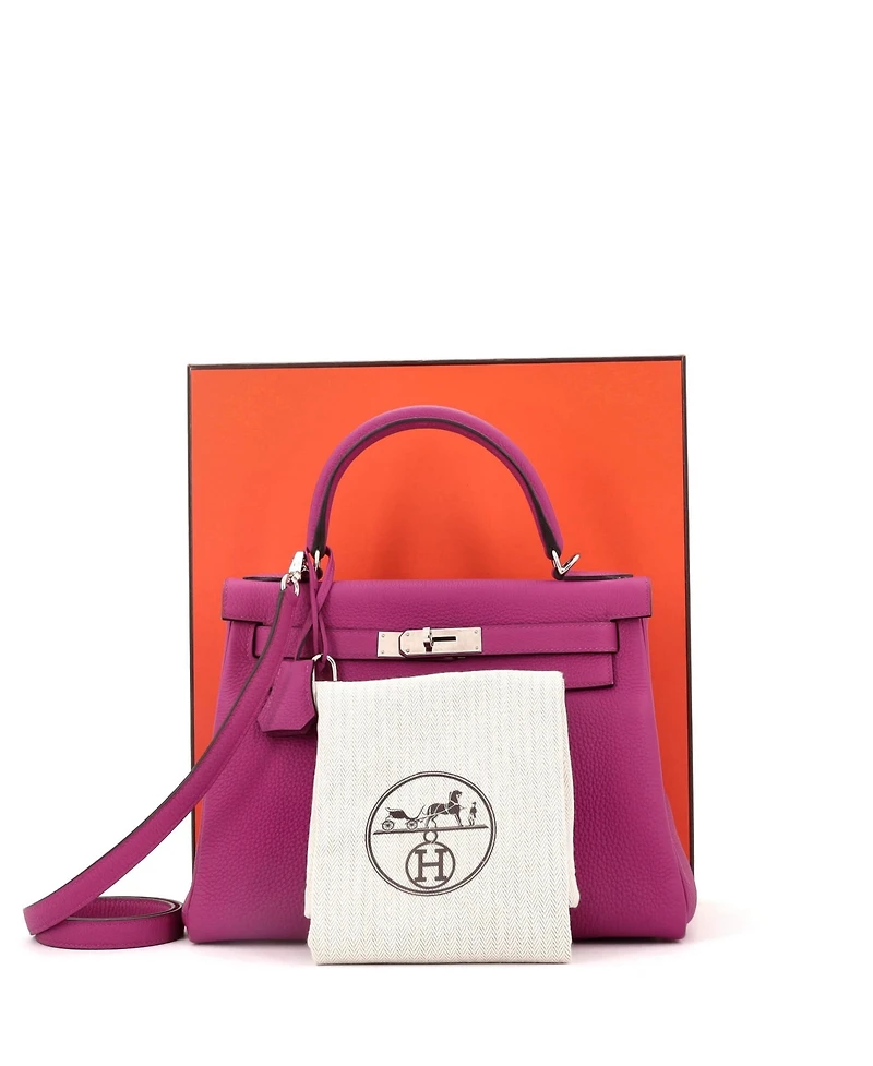 Pre-Owned Hermes Kelly 28 Handbag Pink Togo with Palladium Hardware