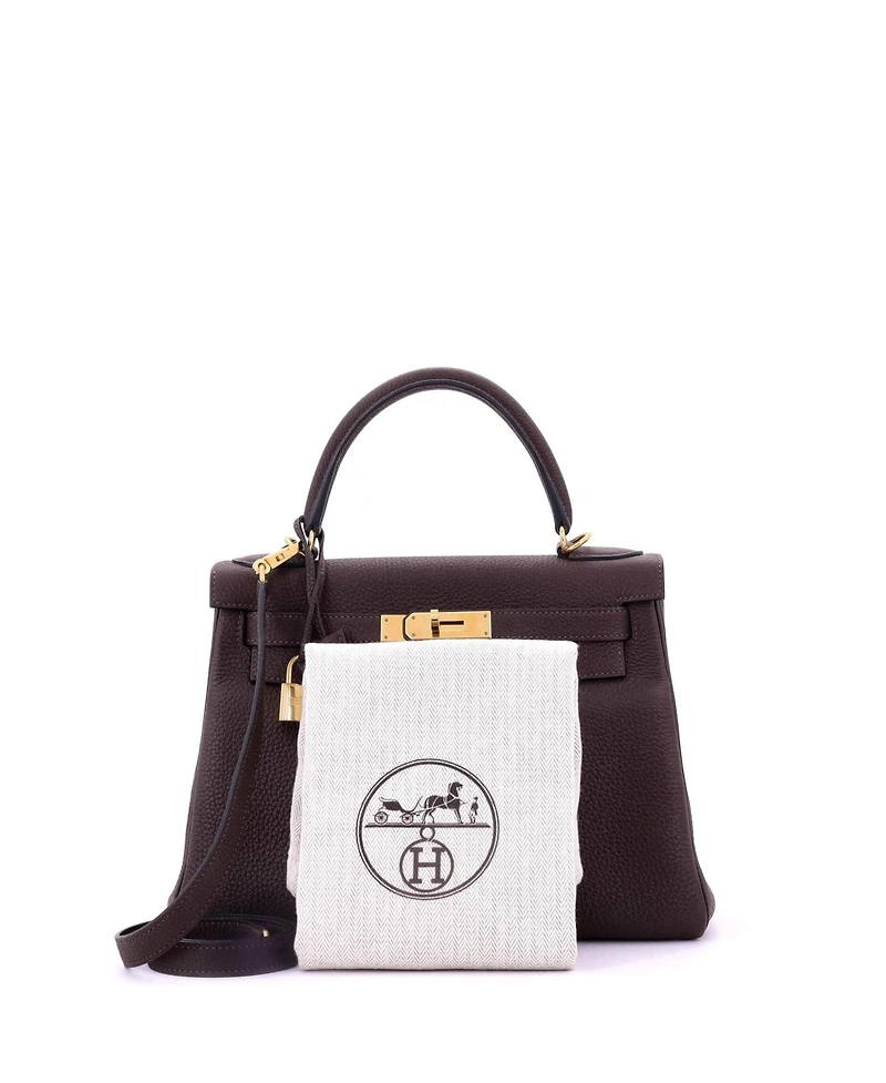 Pre-Owned Hermes Kelly 28 Handbag Brown Togo with Gold Hardware