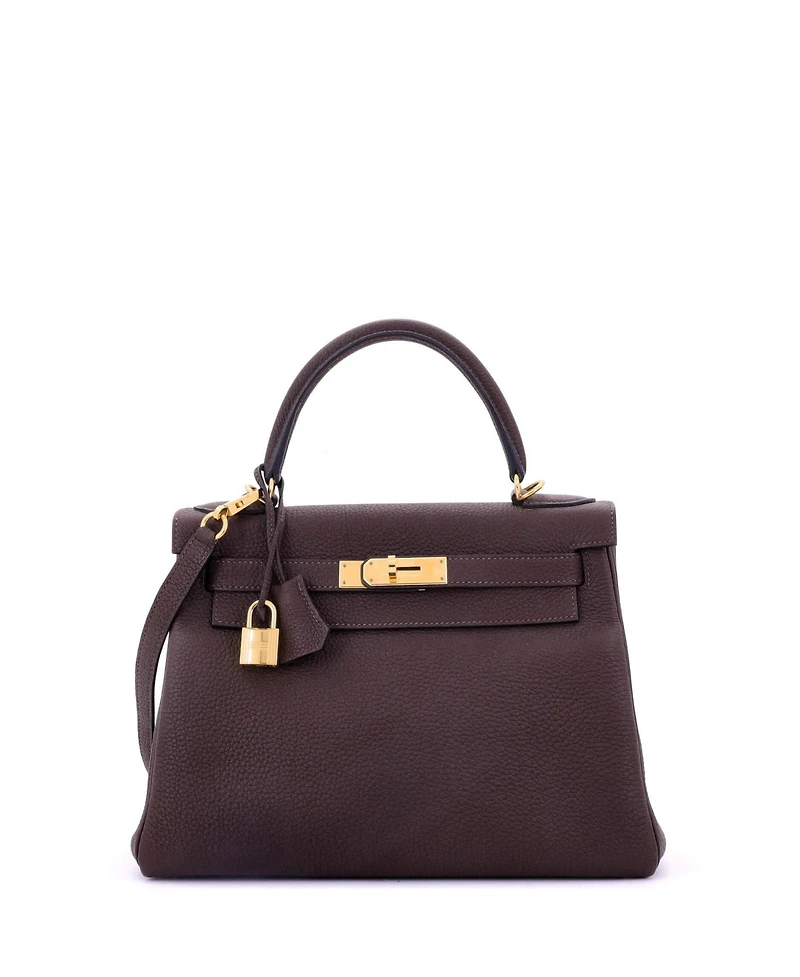 Pre-Owned Hermes Kelly 28 Handbag Brown Togo with Gold Hardware