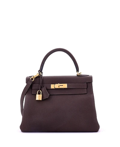 Pre-Owned Hermes Kelly 28 Handbag Brown Togo with Gold Hardware