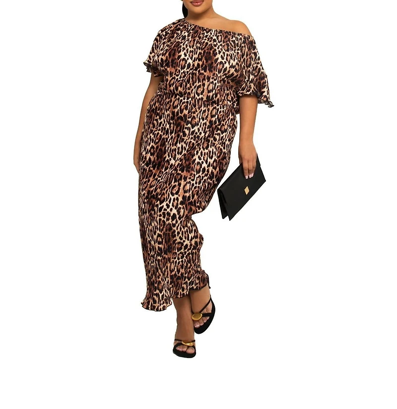 Fashion-szn Curve Women's Leopard Plisse Midaxi Dress