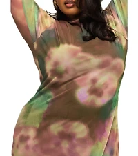 Fashion-szn Curve Women's Floral Print Mesh Maxi Dress
