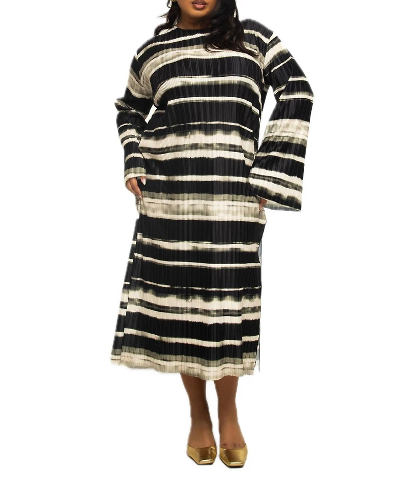 Fashion-szn Curve Women's Striped Plisse Midi Dress