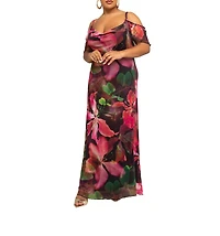 Fashion-szn Curve Women's Mesh Off The Shoulder Printed Maxi Dress