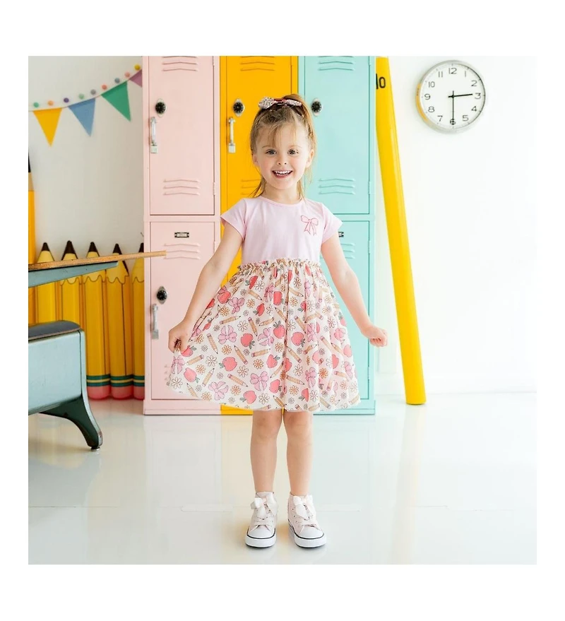 Sweet Wink Little and Big Girls Back To School Cutie Patch Short Sleeve Tutu Dress