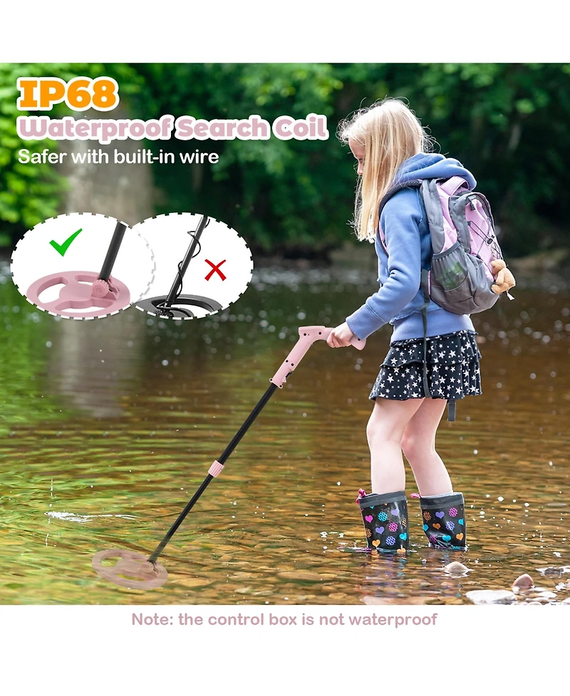 Gymax 24.5''-33.5'' Metal Detector for Kids with Lcd Display IP68 Waterproof