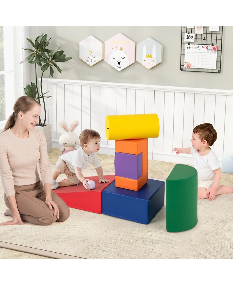 Gymax Toddler 6 Pcs Climber Play Set Indoor Foam Climb & Crawl Activity Blocks w/ Cover