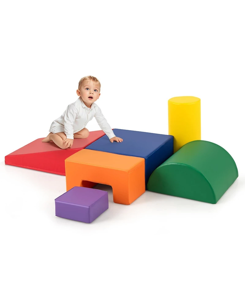 Gymax Toddler 6 Pcs Climber Play Set Indoor Foam Climb & Crawl Activity Blocks w/ Cover