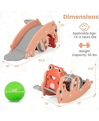 Gymax 3-in-1 Kids Slide Rocking Horse Set Convertible Toddler Slide w/ Basketball Hoop Green